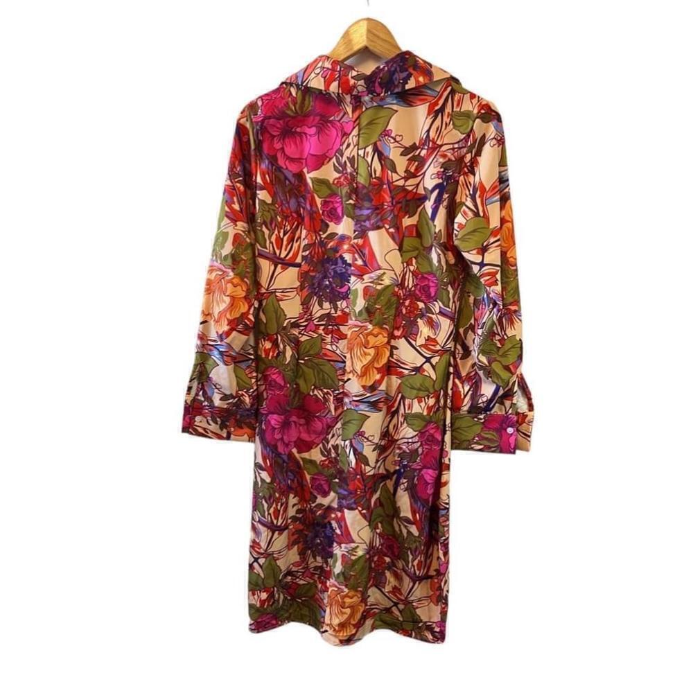 NWOT SHEIN Floral Button Up Long Midi Long Sleeve Dress M Pink/Green - Picture 3 of 12
